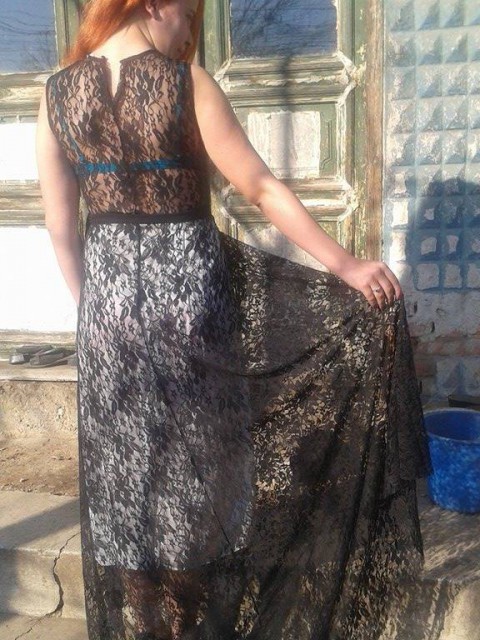 Black Lace Sash High Low Dress