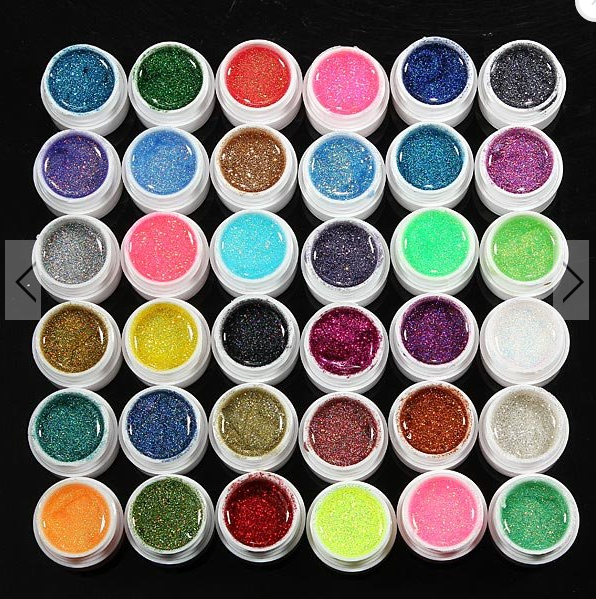 36 Pots Glitter Powder UV Builder Gel Nail Art Decoration Set