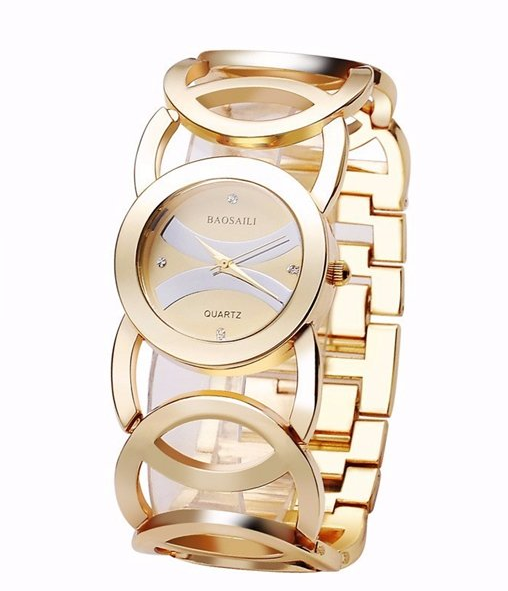 BAOSAILI Fashion Luxury Crystal Gold Color Dress Wristwatch For Women Ladies Quartz Watch