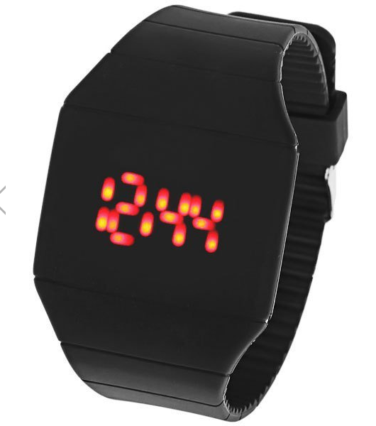 Men Women Ultral Thin Red LED Digital Touch Screen Rectangle Dial Rubber Band Sport Watch
