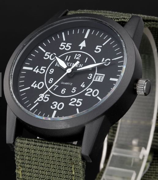 XINEW Men Military Quartz Canvas Strap Watch Auto-date Outdoor Sports Casual Male Watches