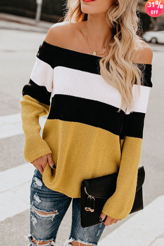 Off Shoulder Striped Sweaters